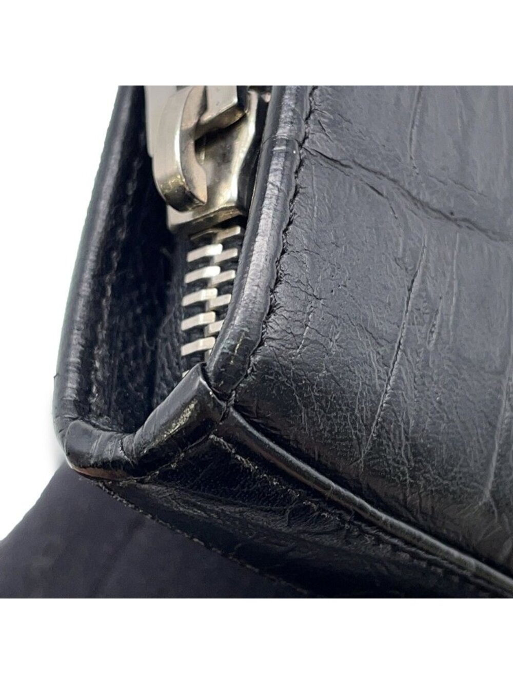 Saint Laurent Paris Wallet Zip Around Croco Embossed Leather Black - Picture 5 of 10